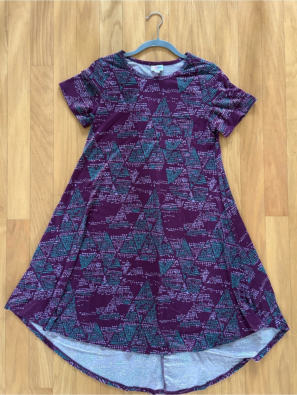 LuLaRoe Women’s Purple Swing Dress with Teal Triangle Print - Small